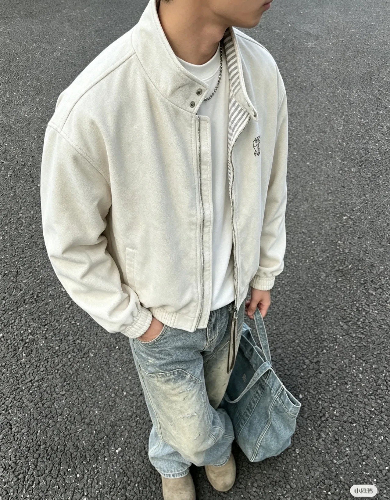Rice White BC suede stand collar jacket upper body picture